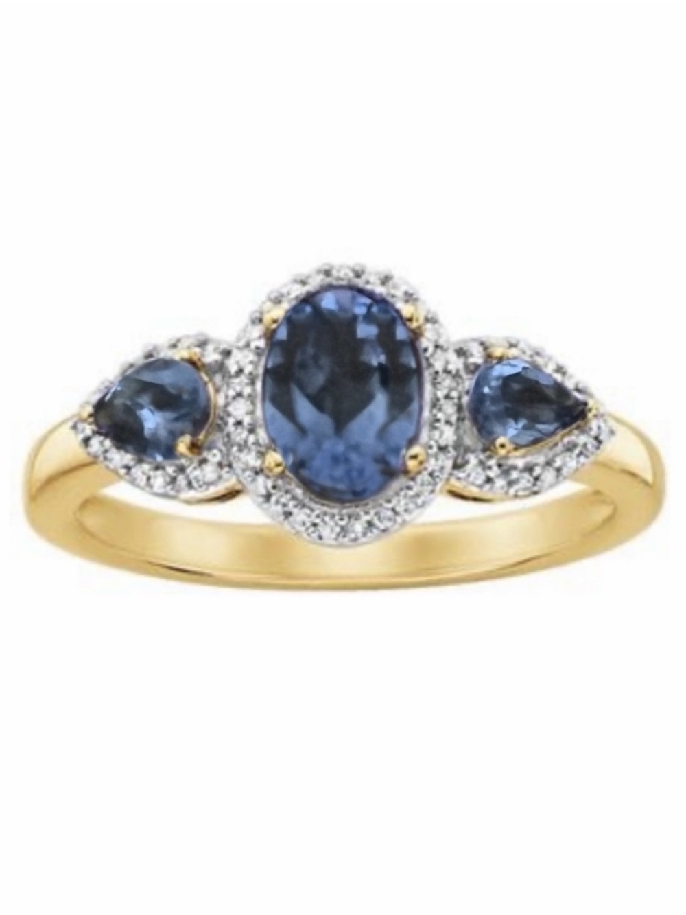MACY’S • Vintage Style Blue Tanzanite Three-Stone Halo Crystal Ring September